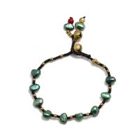 Mode créer Bracelets cordon de cire, corde de cire, avec turquoise & perle d'eau douce cultivée & cristal & laiton, cheval, fait à la main, bijoux de mode & pour femme, vert, Vendu par 18.5 cm brin