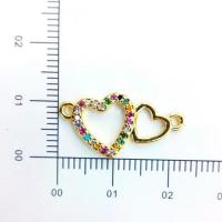 Brass Jewelry Connector, Heart, gold color plated, DIY & micro pave cubic zirconia & 1/1 loop & hollow, multi-colored, nickel, lead & cadmium free, Sold By PC