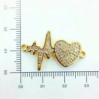 Brass Jewelry Connector, Heart, gold color plated, DIY & micro pave cubic zirconia & 1/1 loop, nickel, lead & cadmium free, Sold By PC