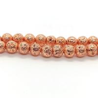 Natürliche Lava Perlen, rund, Rósegold-Farbe plattiert, DIY & verschiedene Größen vorhanden, verkauft per ca. 40 cm Strang