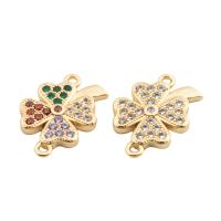 Cubic Zirconia Micro Pave Brass Connector, Four Leaf Clover, high quality gold color plated, DIY & micro pave cubic zirconia, more colors for choice, nickel, lead & cadmium free, 16x12x2mm, Hole:Approx 2mm, Approx 20PCs/Lot, Sold By Lot