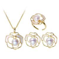 Brass Jewelry Set, with Freshwater Pearl, plated, fashion jewelry & different styles for choice & for woman, nickel, lead & cadmium free, Sold By PC