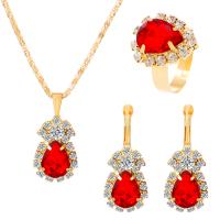 Tibetan Style Jewelry Sets, finger ring & earring & necklace, with 1.96inch extender chain, three pieces & different styles for choice & for woman & with rhinestone, more colors for choice, nickel, lead & cadmium free, 40mm,19mm, Length:Approx 16.14 Inch, Sold By Set