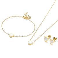 Fashion Stainless Steel Jewelry Sets 304 Stainless Steel with White Shell Heart plated fashion jewelry & for woman Length Approx 16.14 Inch Approx 7.09 Inch Sold By PC