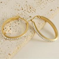 Titanium Steel  Earring 18K gold plated & micro pave cubic zirconia & for woman golden Sold By Pair