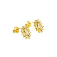Boucle d'oreille Acier Titane, Plaqué or 18K, bijoux de mode & pavé de micro zircon & pour femme, doré, 10x12mm, Vendu par paire