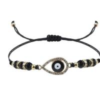 Evil Eye Jewelry Bracelet, Knot Cord, with Crystal & Tibetan Style, Teardrop, handmade, Unisex & evil eye pattern & adjustable & with rhinestone, more colors for choice, Length:Approx 9-30 cm, Sold By Set