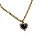Cubic Zircon Micro Pave Brass Necklace with Black Agate Heart gold color plated micro pave cubic zirconia & for woman black nickel lead & cadmium free Length Approx 47 cm Sold By PC