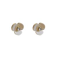 Brass Stud Earring with Cubic Zirconia & Shell Flower gold color plated for woman nickel lead & cadmium free 10mm Sold By Pair