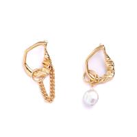 Asymmetric Earrings Brass with Freshwater Pearl gold color plated for woman nickel lead & cadmium free Sold By Pair