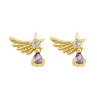 Brass Drop Earring with Cubic Zirconia Wing Shape gold color plated fashion jewelry mixed colors nickel lead & cadmium free Sold By Pair
