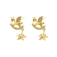 Brass Drop Earring Unicorn gold color plated fashion jewelry & with rhinestone mixed colors nickel lead & cadmium free Sold By Pair