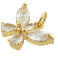 Cubic Zirconia Brass Pendants, Butterfly, gold color plated, fashion jewelry & DIY & micro pave cubic zirconia, nickel, lead & cadmium free, 22x13x4mm, Sold By PC