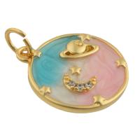 Rhinestone Brass Pendants Round gold color plated fashion jewelry & DIY & enamel & with rhinestone mixed colors nickel lead & cadmium free Sold By PC