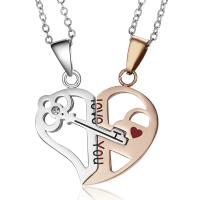 Couple Necklace, 304 Stainless Steel, with 6cm extender chain, Heart, plated, fashion jewelry & with rhinestone, more colors for choice, 32x40mm, Length:44 cm, Sold By PC