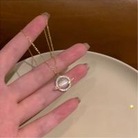 Cink Alloy nakit ogrlice, s Mačke očiju, s 5cm Produžetak lanac, Krug, pozlaćen, modni nakit & s Rhinestone, zlatan, nikal, olovo i kadmij besplatno, Dužina 45 cm, Prodano By PC