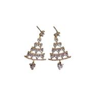 Zinc Alloy Drop Earrings Christmas Tree plated fashion jewelry & with rhinestone nickel lead & cadmium free Sold By Pair