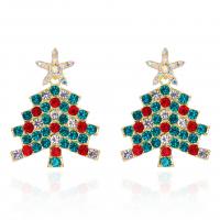 Zinc Alloy Drop Earrings Christmas Tree plated fashion jewelry & with rhinestone multi-colored nickel lead & cadmium free 23mm Sold By Pair
