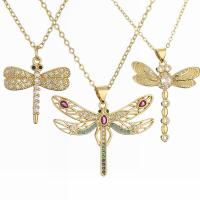 Cubic Zircon Micro Pave Brass Necklace, with 5cm extender chain, Dragonfly, plated, fashion jewelry & different designs for choice & micro pave cubic zirconia, more colors for choice, nickel, lead & cadmium free, 33x28mm, Length:45 cm, Sold By PC
