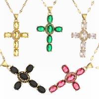Cubic Zircon Micro Pave Brass Necklace, with 5cm extender chain, Cross, plated, fashion jewelry & micro pave cubic zirconia, more colors for choice, nickel, lead & cadmium free, 22x40mm, Length:40 cm, Sold By PC