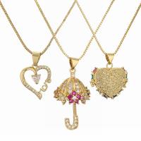 Cubic Zircon Micro Pave Brass Necklace, with 5cm extender chain, plated, fashion jewelry & different size for choice & different designs for choice & micro pave cubic zirconia, golden, nickel, lead & cadmium free, Length:40 cm, Sold By PC