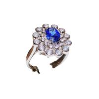 Brass Cuff Finger Ring Flower platinum plated adjustable & micro pave cubic zirconia & for woman & with rhinestone Sold By PC