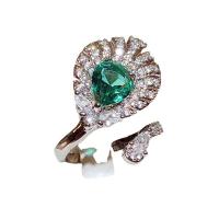 Brass Cuff Finger Ring, Peacock, platinum color plated, adjustable & for woman & with rhinestone, 23x18mm, Sold By PC