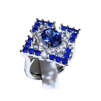cobre Cuff Ring Finger, with cristal, Padrão Geométrico, cromado de cor platina, ajustável & para mulher & com strass, 19x25mm, tamanho:7, vendido por PC
