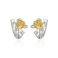 Brass Stud Earring Rose plated micro pave cubic zirconia & for woman Sold By Pair