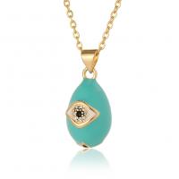 Brass Necklace, Teardrop, real gold plated, evil eye pattern & oval chain & micro pave cubic zirconia & for woman & enamel, more colors for choice, nickel, lead & cadmium free, Length:Approx 17.7 Inch, Sold By PC