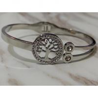 316L Stainless Steel Bangle, Tree, silver color plated, for woman & with rhinestone & hollow, 63x5mm, Sold By PC