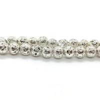 Natürliche Lava Perlen, rund, silberfarben plattiert, DIY & verschiedene Größen vorhanden, verkauft per ca. 40 cm Strang