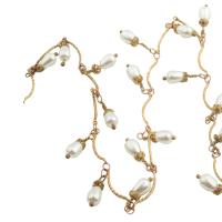 Catena decorativa in ottone, with perla in plastica, DIY, bianco, assenza di nichel,piombo&cadmio, 5x5mm, Venduto da m
