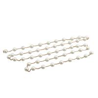 Brass Beading Chains, with Plastic Pearl, Round, DIY, white, nickel, lead & cadmium free, 6x6mm, Sold By m