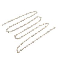 Brass Beading Chains, with Glass & Plastic Pearl, Round, DIY & faceted, white, nickel, lead & cadmium free, 3x3mm, Sold By m