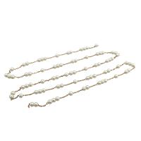 Brass Beading Chains, with Plastic Pearl, Round, DIY, white, nickel, lead & cadmium free, 4x4mm, Sold By m