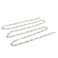 Brass Beading Chains, with Glass & Plastic Pearl, Round, DIY & faceted, white, nickel, lead & cadmium free, 4x4mm, Sold By m