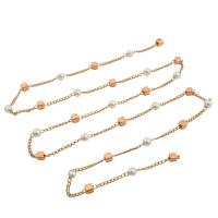 Brass Beading Chains, with Plastic Pearl, DIY, white, nickel, lead & cadmium free, 4x4mm, Sold By m