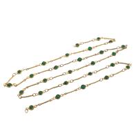 Brass Beading Chains, with Glass, DIY & faceted, green, nickel, lead & cadmium free, 5x2mm, Sold By m