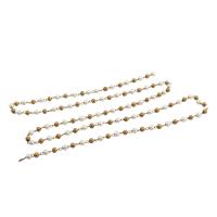 Brass Beading Chains, with Plastic Pearl, Round, DIY, white, nickel, lead & cadmium free, 3x3mm, Sold By m