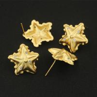 Brass Earring Stud Component real gold plated DIY & micro pave cubic zirconia nickel lead & cadmium free Sold By Pair