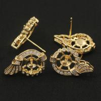 Brass Earring Post, cobre, banhado a ouro genuino, DIY & micro pavimento em zircônia cúbica, níquel, chumbo e cádmio livre, 22x14mm, vendido por par