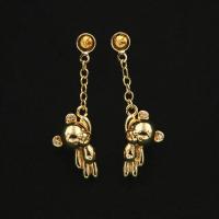 Brass Earring Stud Component, Bear, real gold plated, DIY, nickel, lead & cadmium free, 29mm,10x15mm, Sold By Pair