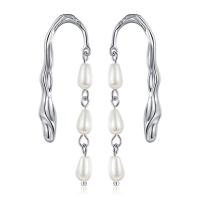 Fashion Fringe Earrings Brass with Shell Pearl fashion jewelry & for woman nickel lead & cadmium free Sold By Pair