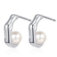 Brass Stud Earring, with Shell Pearl, fashion jewelry & for woman, more colors for choice, nickel, lead & cadmium free, 14mm,5mm, Sold By Pair