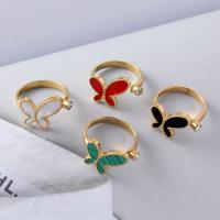 Titanium Steel Finger Ring with Acrylic Butterfly 18K gold plated fashion jewelry & for woman & with rhinestone Sold By PC