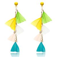 Fashion Feather Earring with Zinc Alloy Triangle gold color plated Bohemian style & for woman Sold By Pair