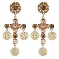 Tibetan Style Drop Earrings, Cross, gold color plated, for woman & with rhinestone, more colors for choice, nickel, lead & cadmium free, 36x88mm, Sold By Pair