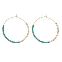 Tibetan Style Hoop Earring, with Seedbead, Donut, gold color plated, for woman, more colors for choice, nickel, lead & cadmium free, 30x27mm, Sold By Pair