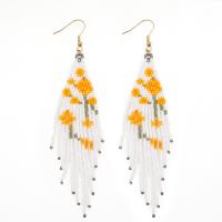 Fashion Fringe Earrings Seedbead with Zinc Alloy Flower gold color plated folk style & for woman nickel lead & cadmium free Sold By Pair